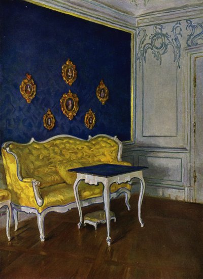 Blue Salon no Castelo Weikersheim, Wurttemberg, decoração em estilo rococó, cerca de 1740 de Wilhelm Beckmann